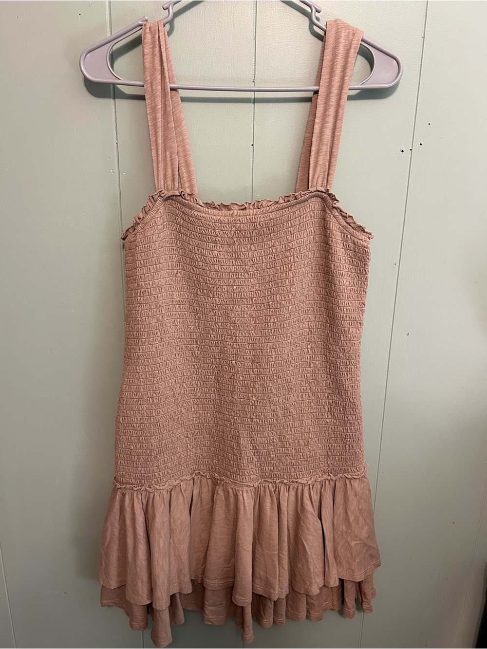 American Eagle Outfitters Tan Smocked Ruffle Mini Dress